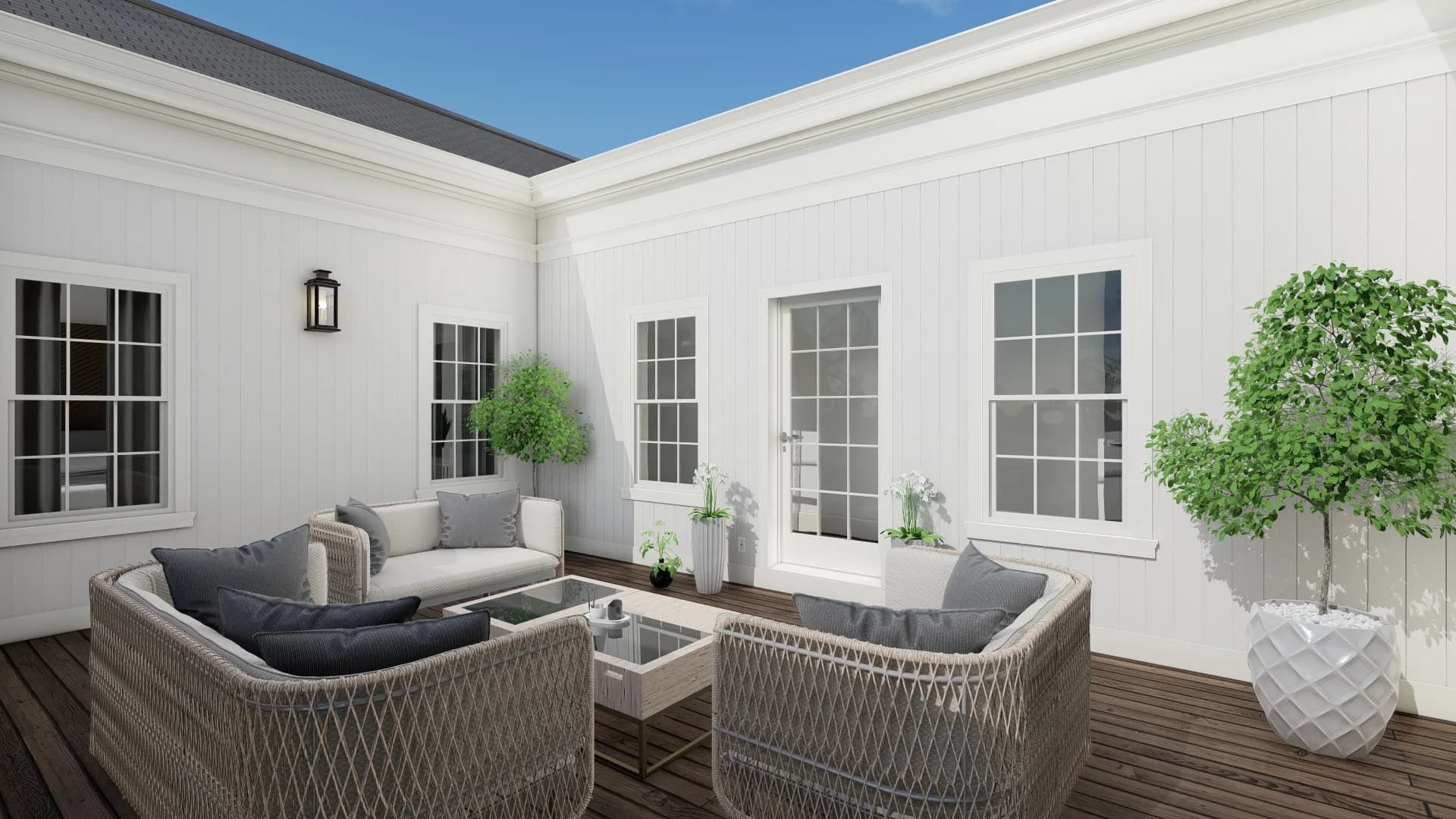 Extended patio rendering with outdoor lounge seating