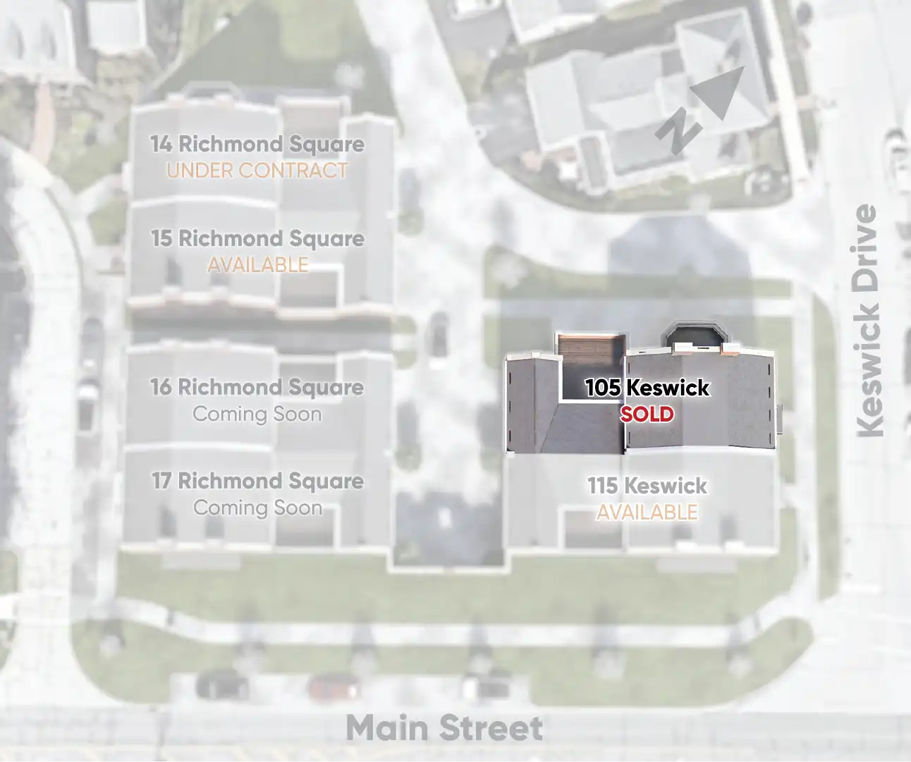Site plan locator highlighting 105 Keswick