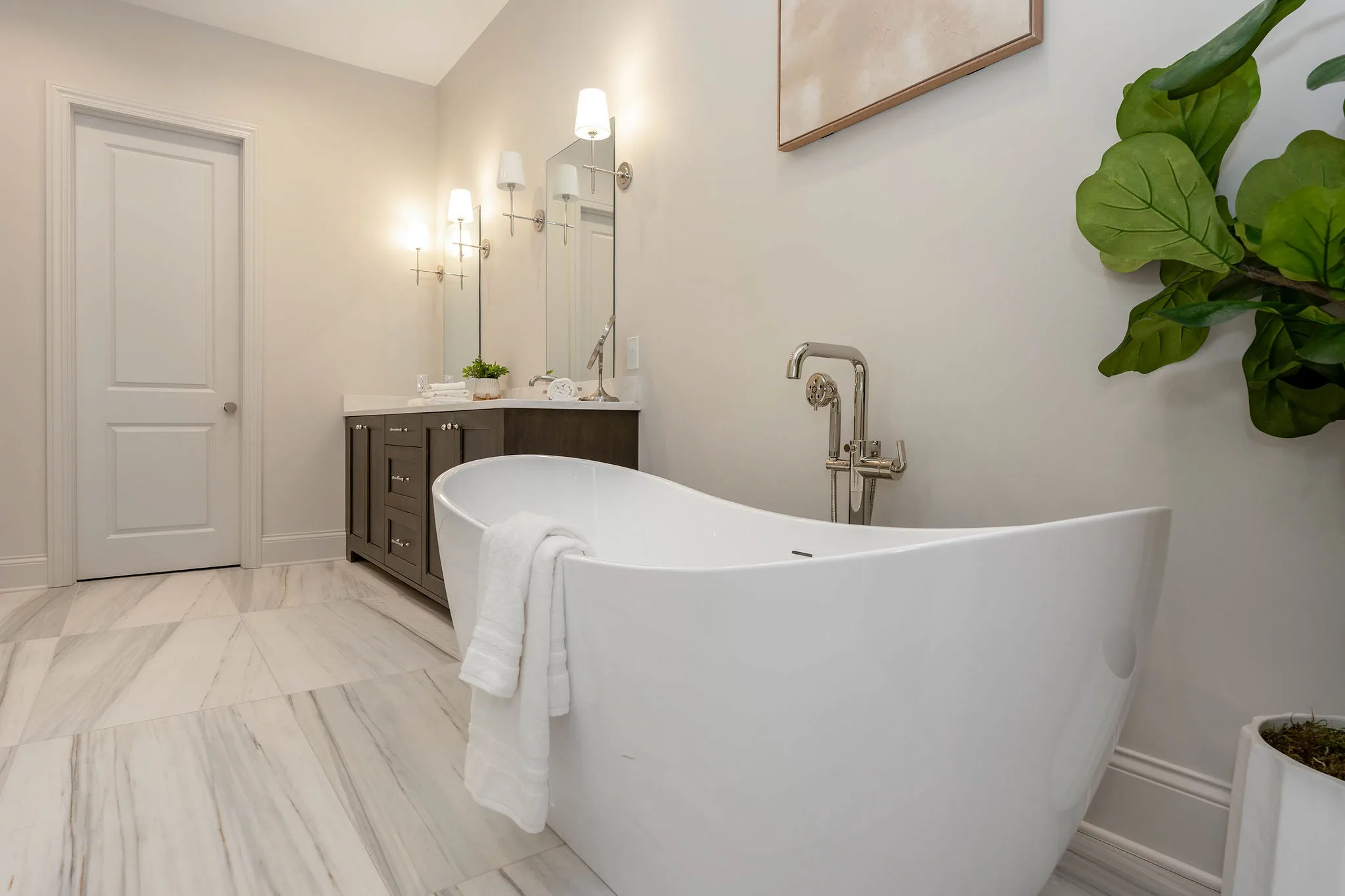 Primary bath — freestanding tub and furniture-grade vanity