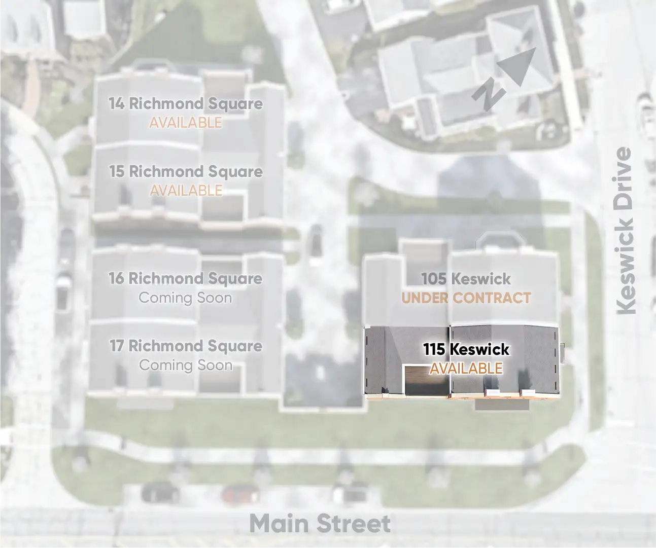 Site plan locator highlighting 115 Keswick